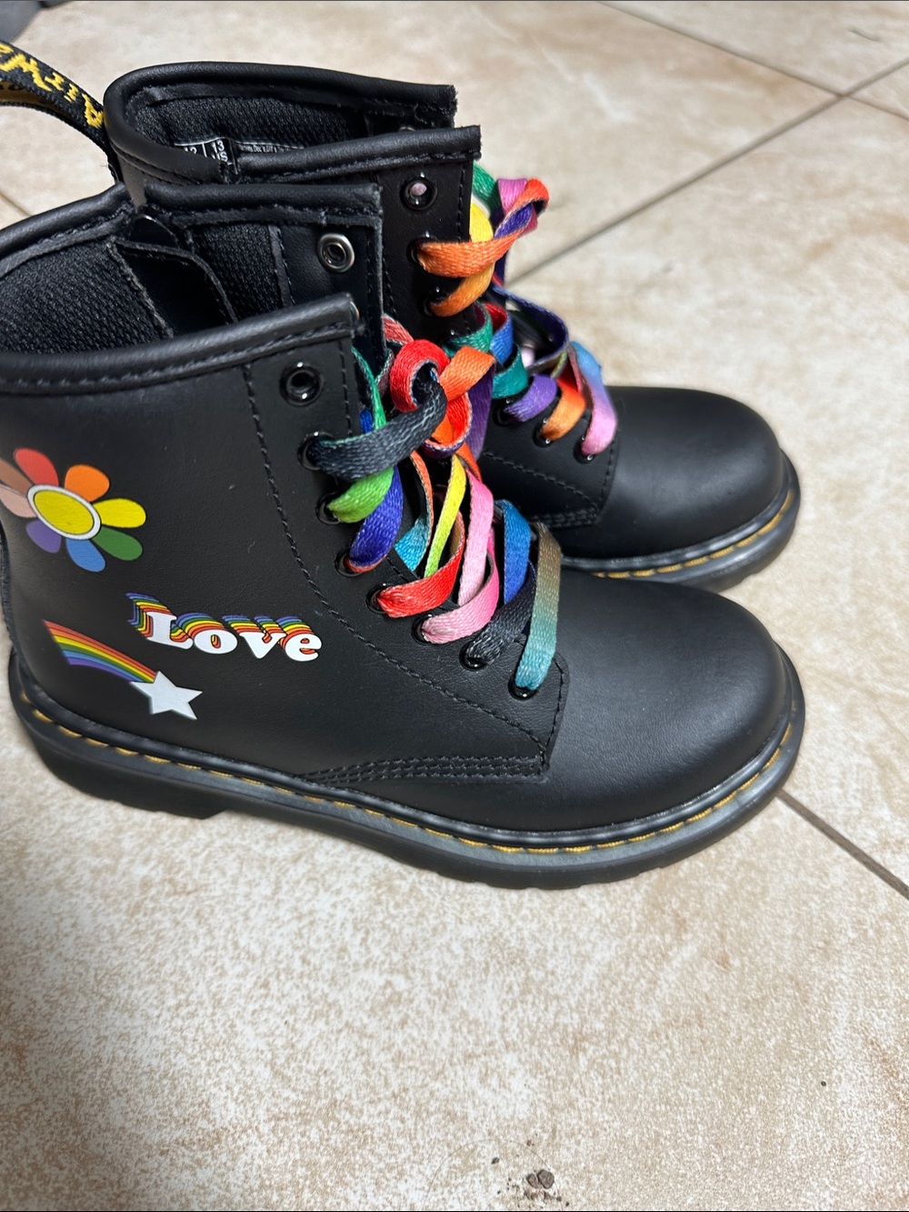 Dr. Martens Kids Black Rainbow Lace Love Boots